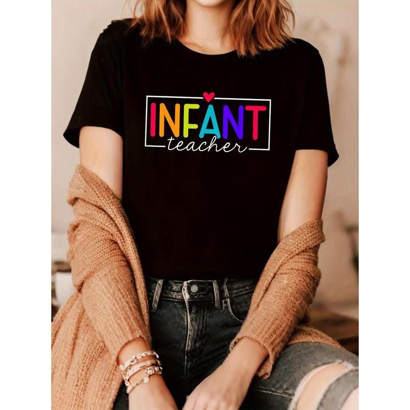 Teacher Daycare Provider Childcare Teacher T-Shirt Women'S Round Neck Short-Sleeved Fashionable and Trendy Design T-Shirt...