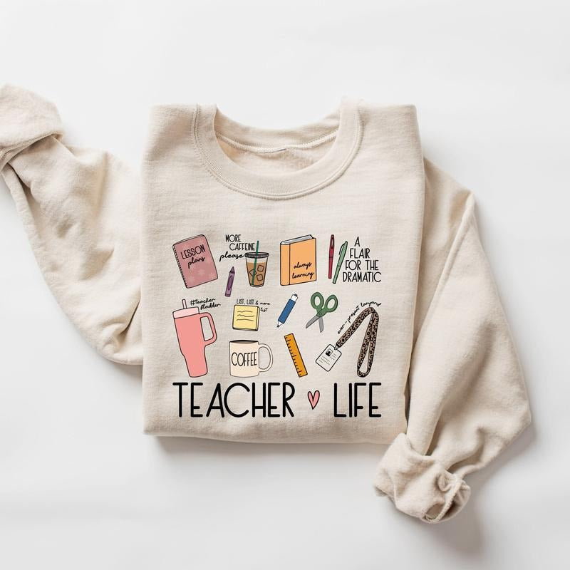 Teacher Life Sweatshirt, Teach Love Inspire Sweatshirt, School Supplies Shirt, Back To School, Teacher Appreciation Gift,...