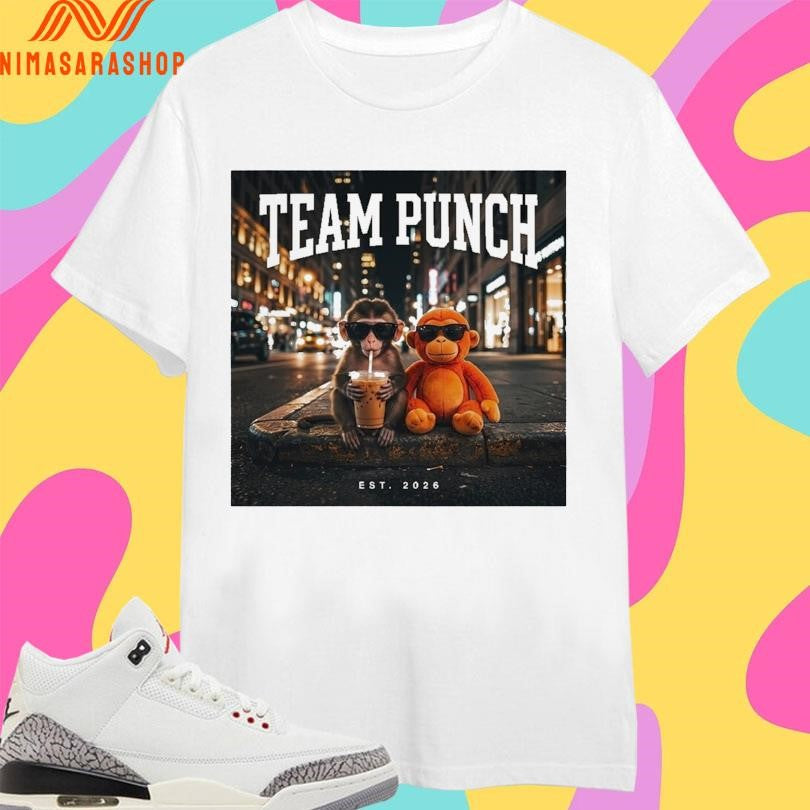 Team Punch Monkey Cool Monkey With Iced Coffee Retro City Night Vibes Est 2026 Shirts