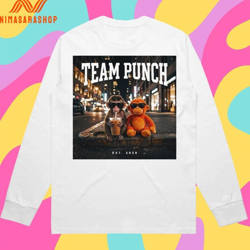 Team Punch Monkey Cool Monkey With Iced Coffee Retro City Night Vibes Est 2026 Shirts