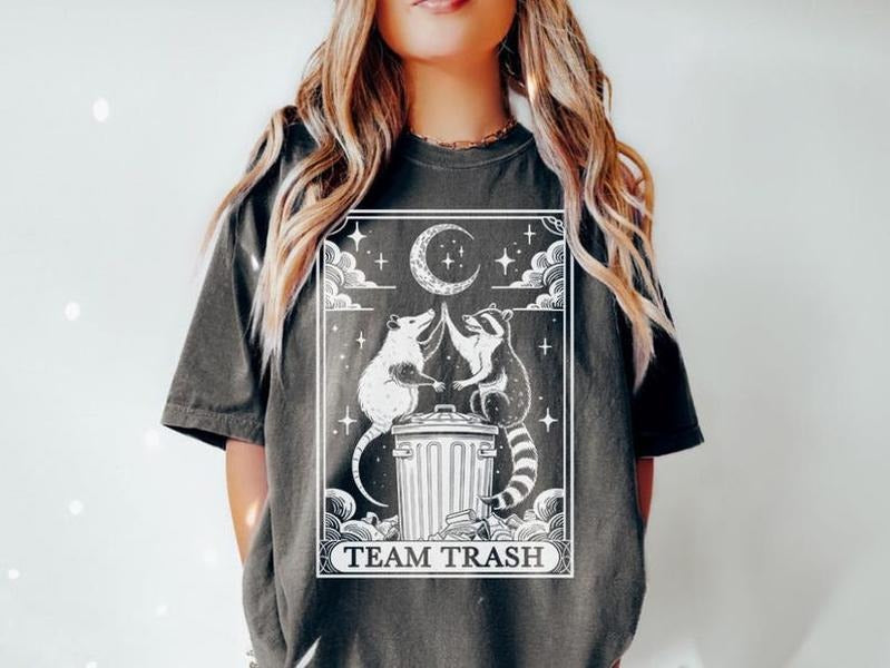 Team Trash Tshirt, Tarot Card Shirt, Opossum Halloween Moon Shirt, Funny Raccoon Gift, Racoon Gift Top Womenswear Graphic...