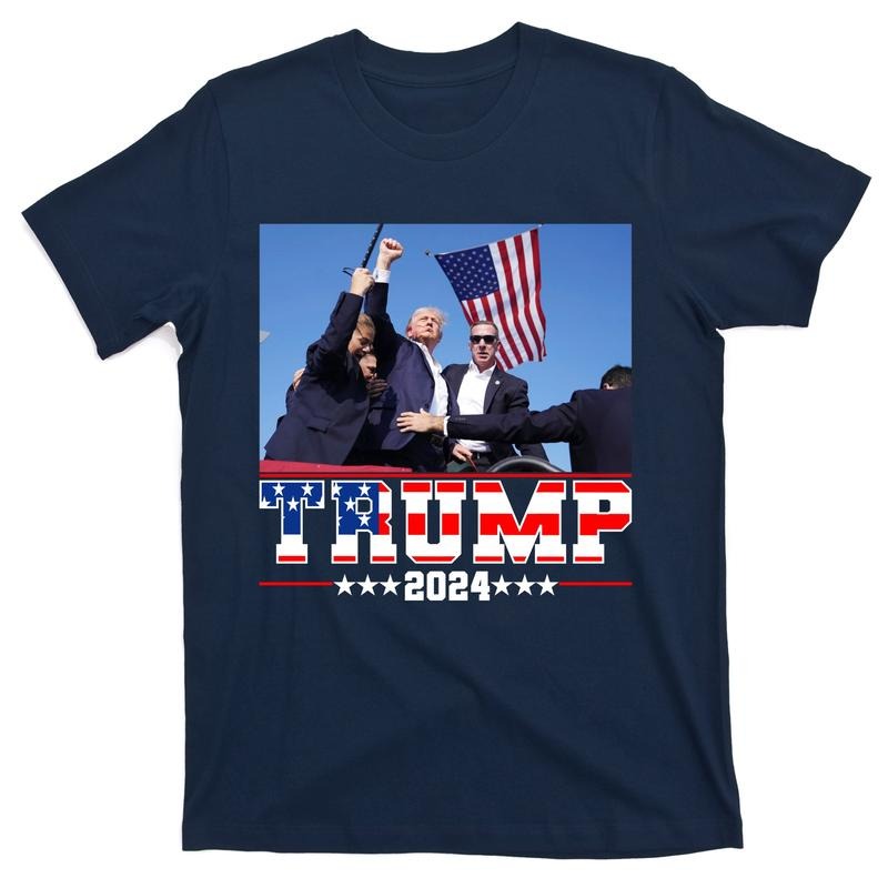TeeShirtPalace Donald Trump 2024 Survived Shot At Election Rally USA Short Sleeve T-Shirt Hoodie, Sweatshirt