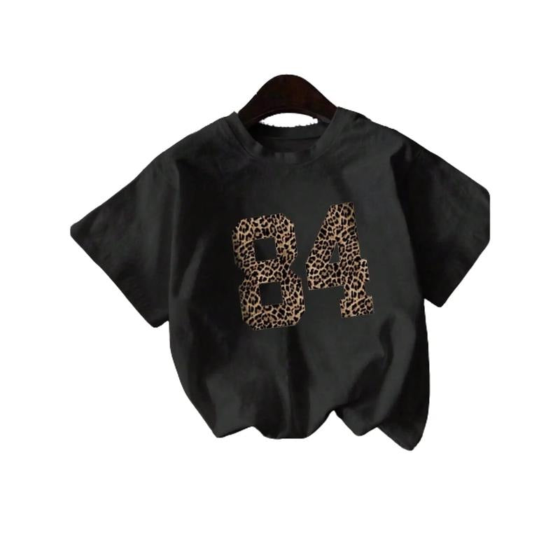 Teen Girl Leopard Print Short Sleeve Casual T-Shirt, Minimalist Fashion Daily Wear Hoodie, Sweatshirt | UrbanDripWear.com