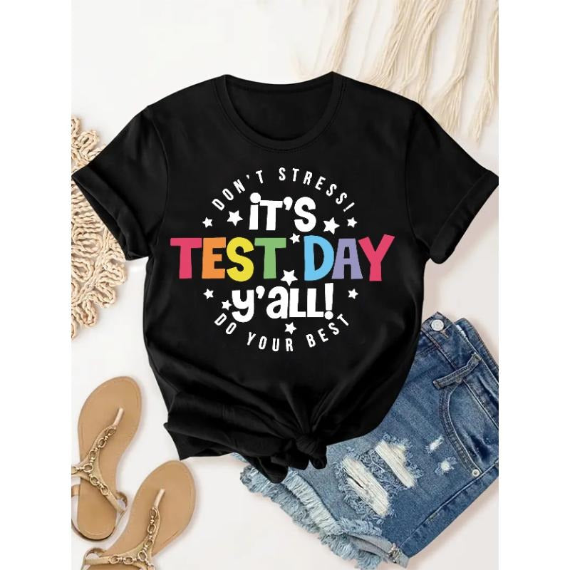 Test day graphic t-shirt, short sleeve casual crew neck top, spring and summer women's clothing. Hoodie, Sweatshirt