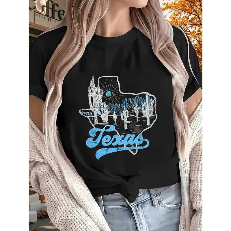 Texas  Women'S Printed T-shirt, Short Sleeves, Four Seasons Can Be Worn for Outdoor, Home, Sports Top Gift Hoodie, Sweatshirt
