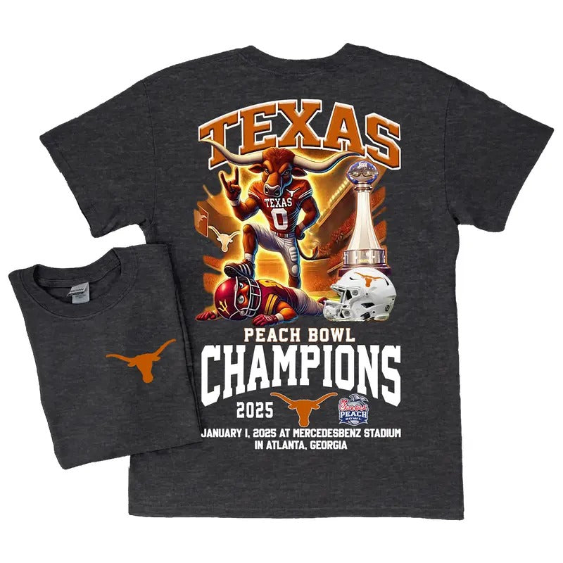 Texas Longhorns Peach Bowl Champs 2025 Mascot Shirt Classic Cotton Sweaters Womenswear Menswear football fan Comfortable...
