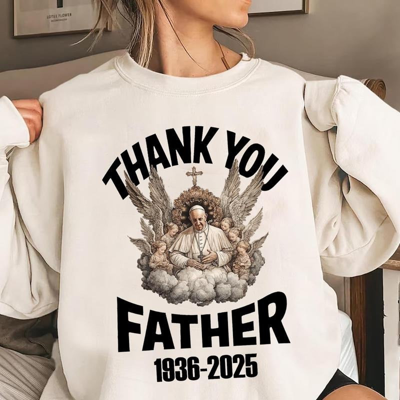 Thank You Father Pope Francis Shirt, Memorial Tribute Tee 1936-2025, Catholic Christian Gift, Vatican Angel Art, RIP Pope...