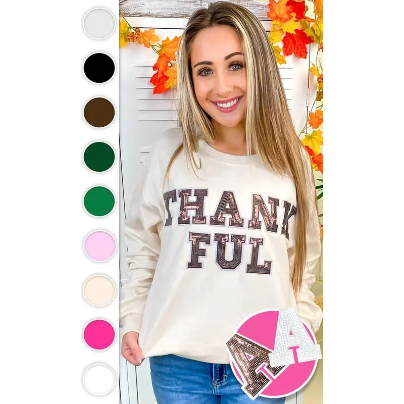 Thankful Sequin Graphic Sweatshirt T-Shirts, Hoodie | UrbanDripWear.com