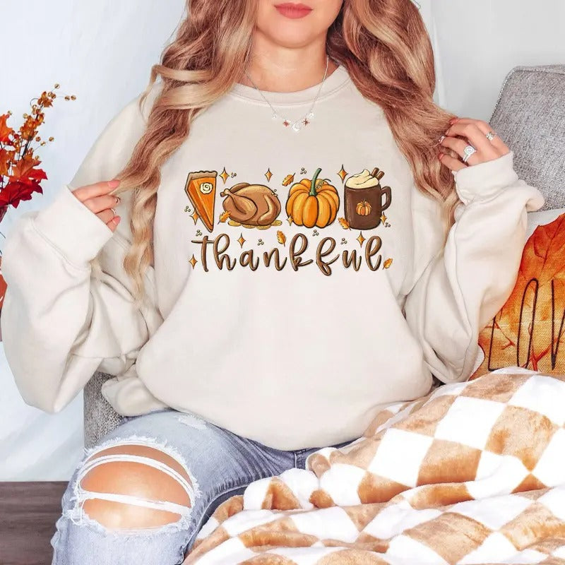 Thankful Sweatshirt, Cute Thanksgiving Shirt, Turkey Pumpkin Pie Coffee Pumpkin Sweater, Hello Pumpkin Shirt, Family...