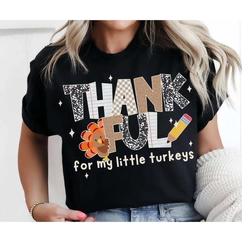 Thankful Teacher Shirt, Fall Turkey Teacher Tshirt, Thanksgiving Teacher Tee, Cute Turkey School T-shirt, Gift for...
