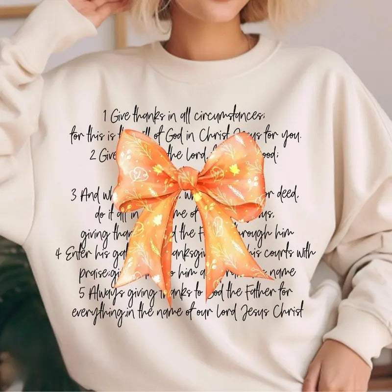 Thanksgiving Bible Verses Coquette Fall Sweatshirt, Jesus Coquette Bow Fall Vibes Shirt Hoodie | UrbanDripWear.com