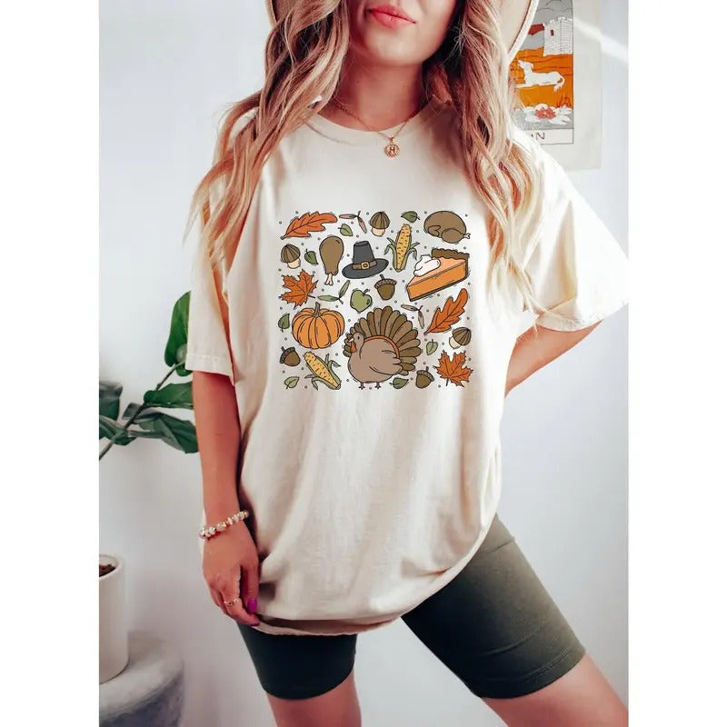 Thanksgiving Doodles Pumpkin Leaves Sweatshirt,Happy Turkey Day Hoodie,Thanksgiving Sweatshirt,Peace Sign...