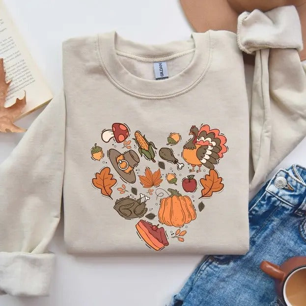 Thanksgiving Doodles Pumpkin Leaves Sweatshirt,Happy Turkey Day Hoodie,Thanksgiving Sweatshirt,Peace Sign...