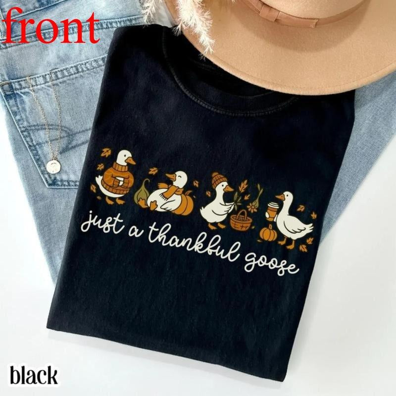 Thanksgiving Goose Shirt, Thankful Fall Cozy Tshirt, Funny Cute Pumpkin Spice T-shirt, Coffee Weather Leaves Tee Gift For...