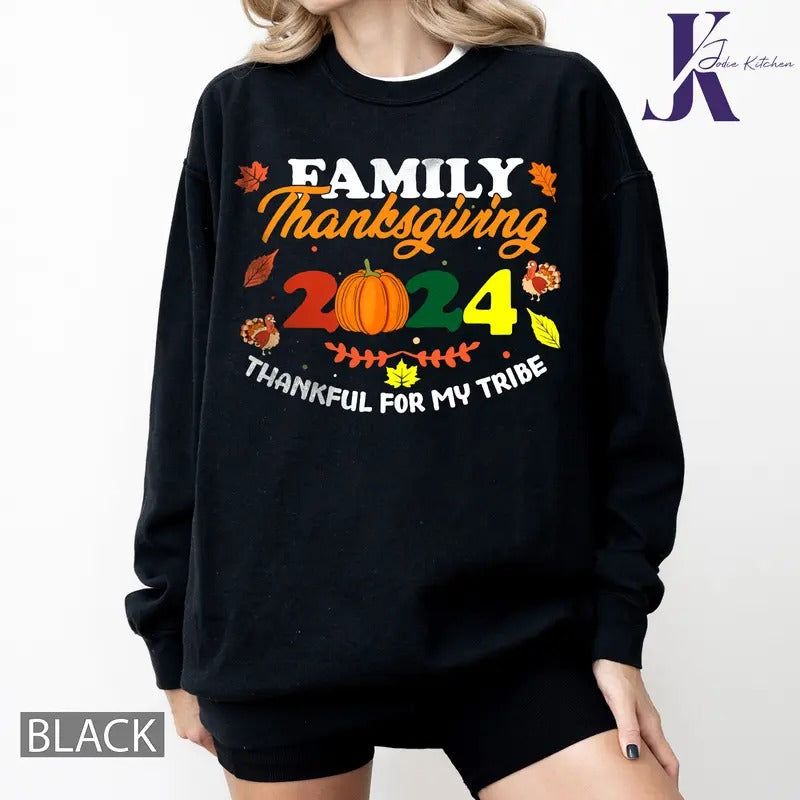 Thanksgiving Shirt 2024, Thanksgiving Family Party, Thanks My Tribe Autumn T-shirt Hoodie, Sweatshirt | UrbanDripWear.com