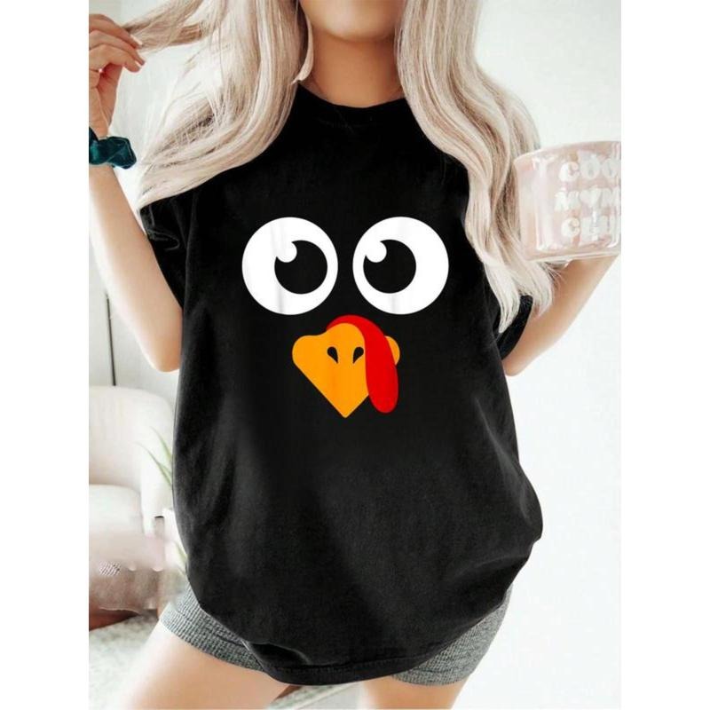 Thanksgiving Shirts Turkey Face Women T-Shirt Women's Casual Short Sleeve Cotton T-Shirt thanksgiving shirt Hoodie,...