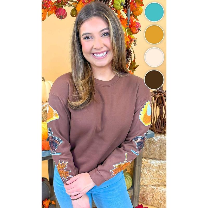 Thanksgiving Sparkle Sleeve Sweatshirt T-Shirts, Hoodie | UrbanDripWear.com