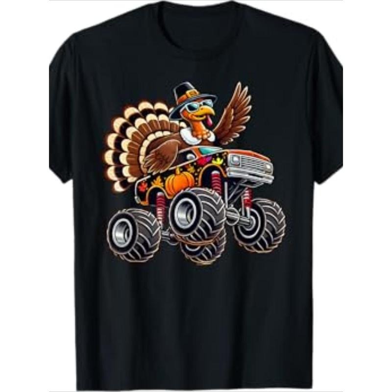 Thanksgiving Turkey Ride Monster Truck Men's T-Shirt-220g100% Cotton T-Shirt made in usa Hoodie, Sweatshirt