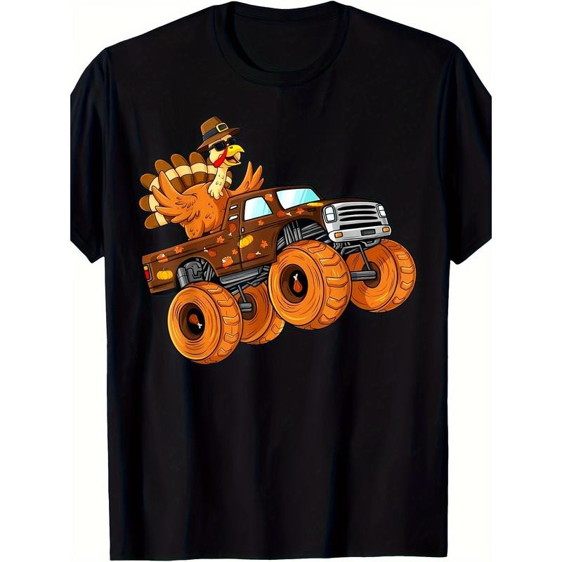 Thanksgiving Turkey Ride Monster Truck Men's T-shirt - 220g made in usa Hoodie, Sweatshirt | UrbanDripWear.com