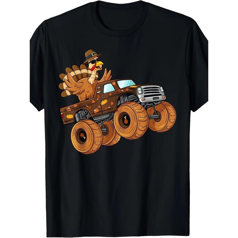 Thanksgiving Turkey Riding Monster Truck Men T-Shirt- 220g made in usa Hoodie, Sweatshirt | UrbanDripWear.com