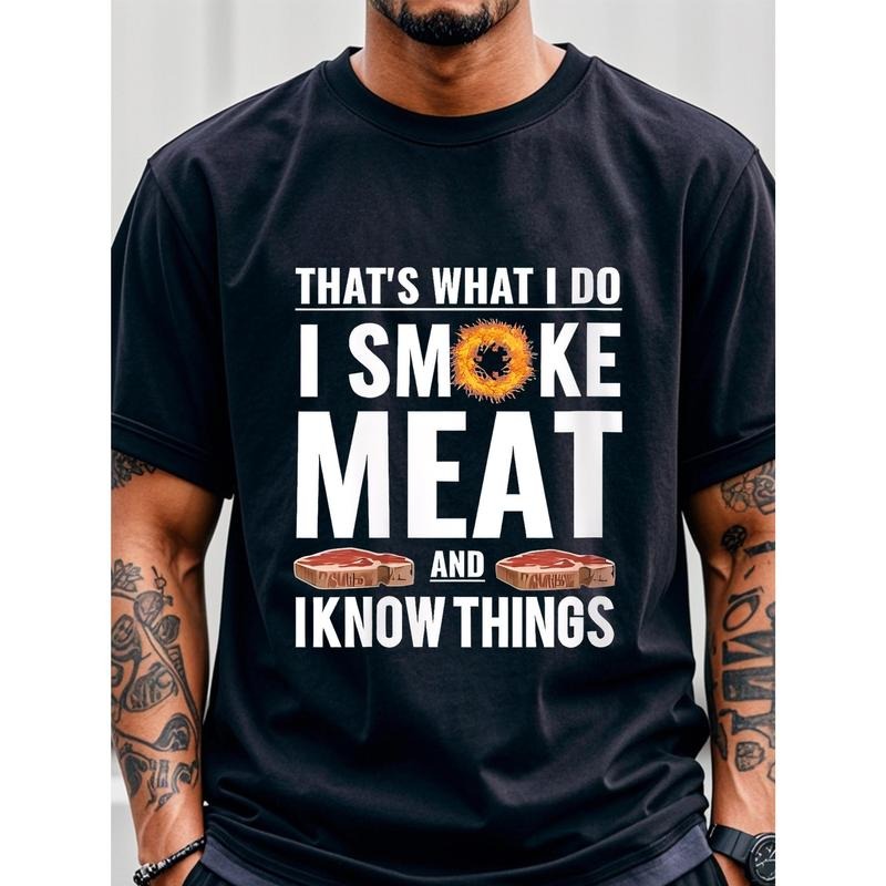 That's What I Do I Smoke Meat And I Know Things Black T Shirts For Men Funny T Shirts Men's Graphic Crew Neck Casual Soft...