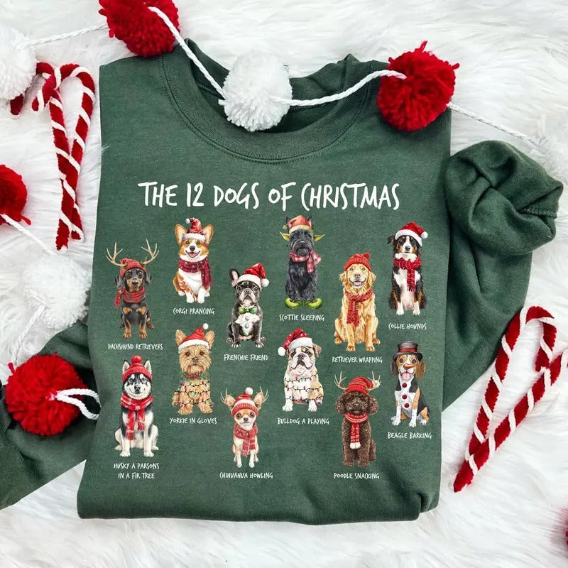 The 12 Dogs of Christmas Shirt, Retro Christmas Shirt, Dog Lover Shirt, Dog Christmas Shirt, Dog Mom Christmas Shirt...