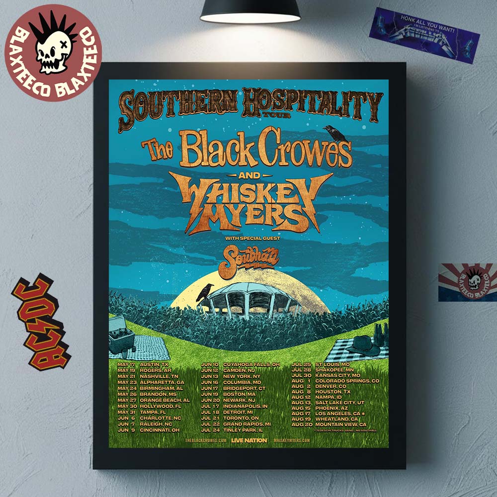 The Black Crowes And Whiskey Myers Southern Hospitality Tour 2026 North America Schedule Dates Poster Canvas