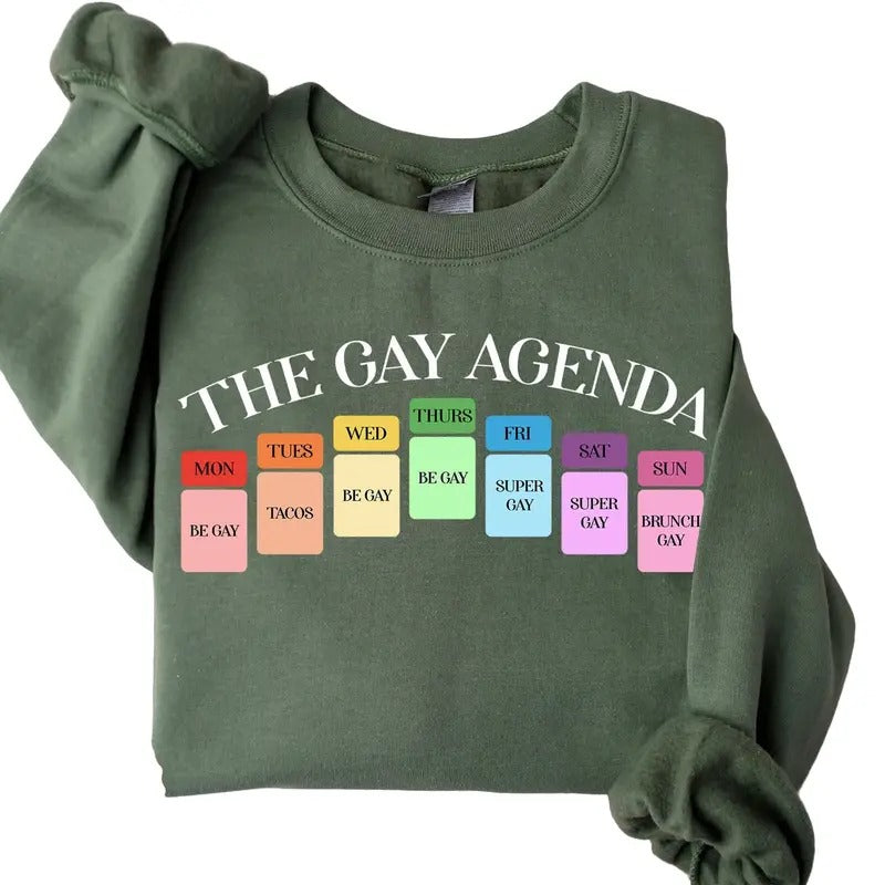 The Gay Agenda Sweatshirt, Gay LGBT Crewneck Casual Long Sleeve Sweatshirt, Bisexual Sweater, Lesbian Shirt Hoodie...