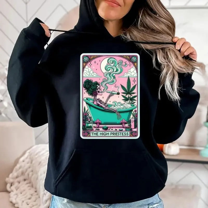 The High Priestess Tarot Card Funny T Shirt, Graphic Shirt, Sarcastic Skeleton Sweatshirt, Mystical Mom Hoodie, Unisex...