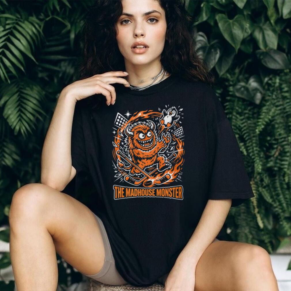 The Madhouse Monster Orange Hockey Beast Mascot Graphic Sports T Shirt