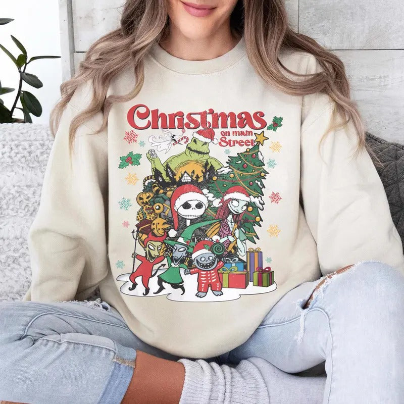 The Nightmare Before Christmas Sweatshirt, Jack Skellington Christmas Shirt, Oogie Boogie Christmas on Main Street Tee Hoodie