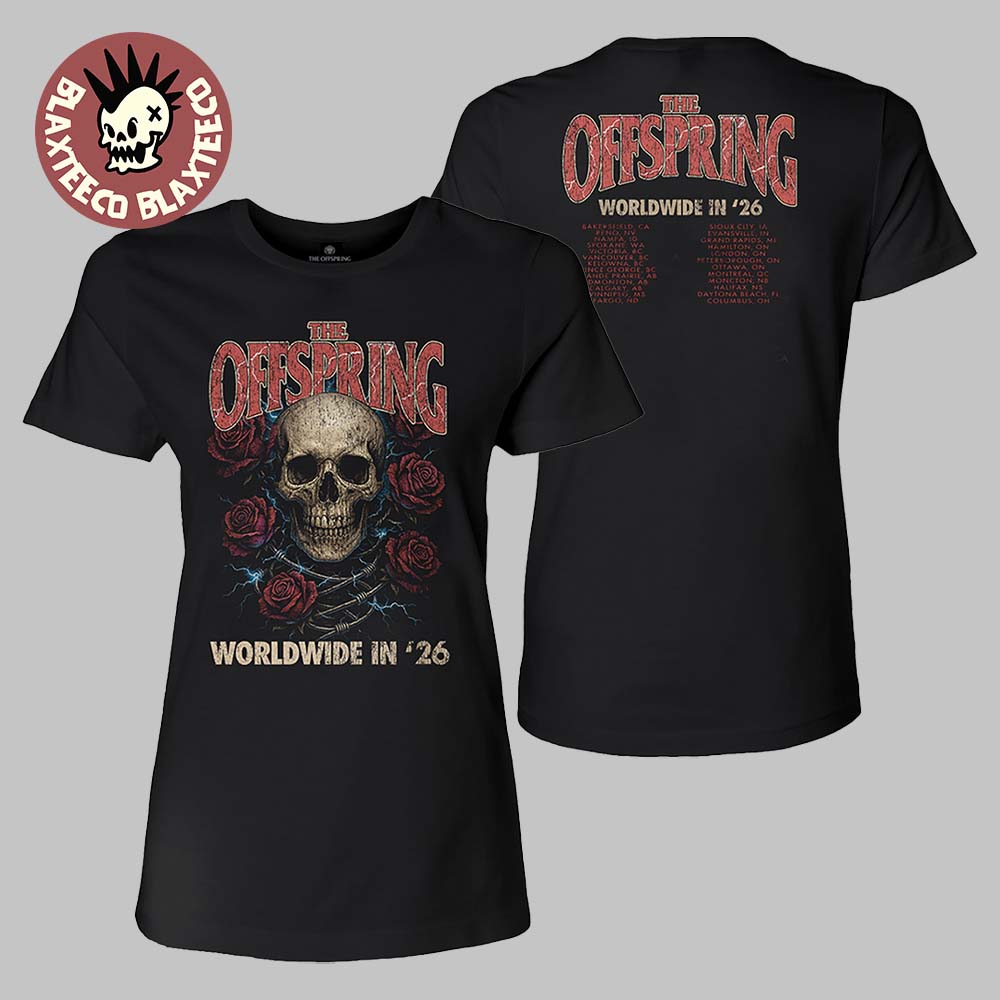 The Offspring Supercharged Worldwide 2026 Merch Rose Skull 2026 Ladies Tour T-Shirt