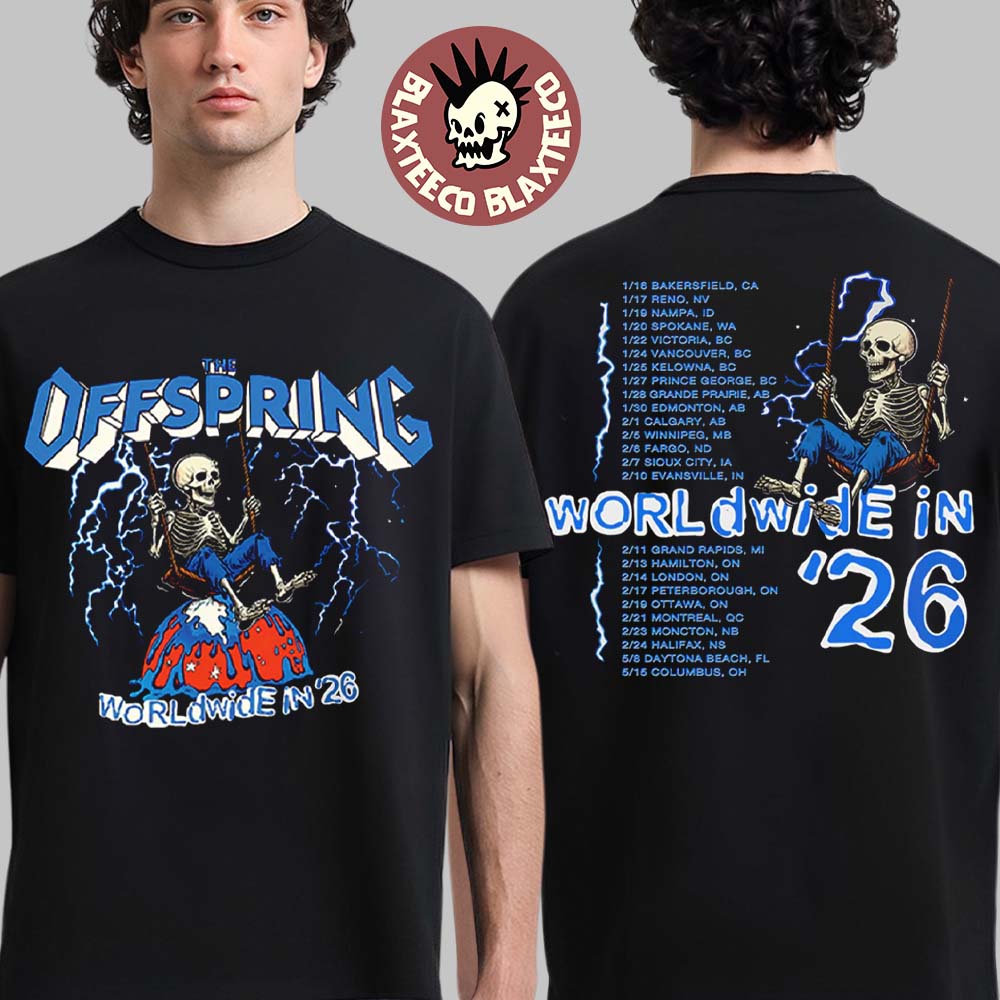 The Offspring Supercharged Worldwide 2026 Merch Swinging Skeleton 2026 Tour T-Shirt
