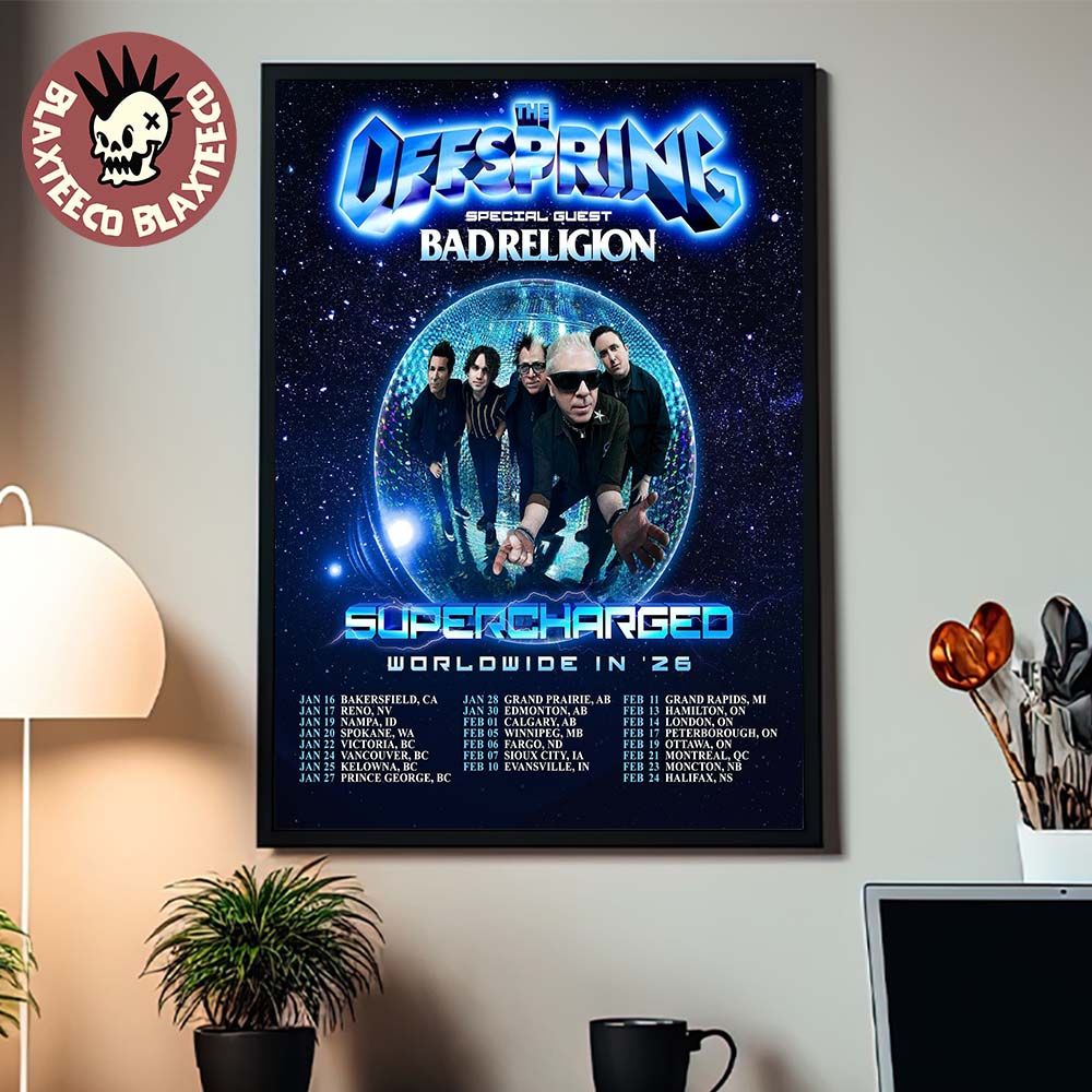 The Offspring Supercharged Worldwide In 26 North America Tour 2026 City Dates Home Decor Poster Canvas