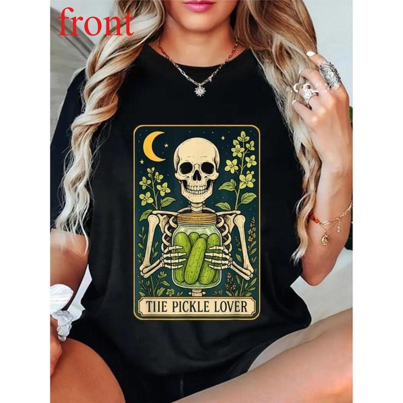 The Pickle Lover  T-Shirt  Foodie Skeleton Casual Top Graphic T Shirt funny tshirt Tees Casual Streetwear Women Cotton...