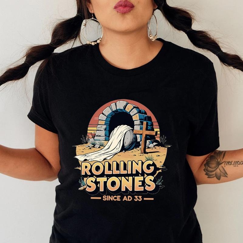The Stone Was Rolled Away He Is Alive Tee Pure Cotton Casual Street Style Crew Neck Short Sleeve T-Shirt Tops Trendy For...