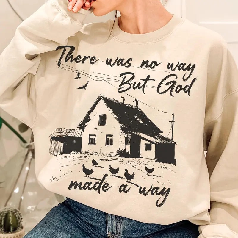 There Was No Way But God a Made Way Sweatshirt Casual Street Style Fleece Fabric Crewneck Pullover Sweatshirt Tops Trendy...