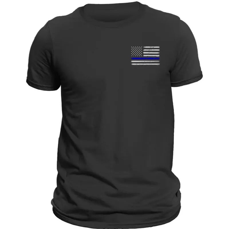 Thin Blue Line Flag Police Front Heart Side Print T-Shirt Hoodie, Sweatshirt | UrbanDripWear.com