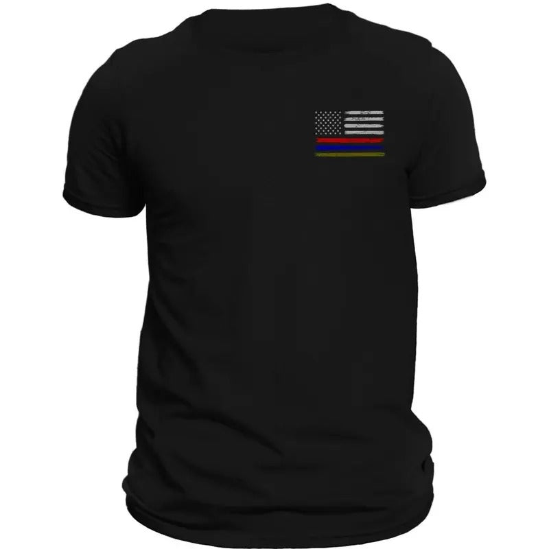 Thin Red Blue Green Line Flag Front Heart Side Print T-Shirt Casual Crewneck Hoodie, Sweatshirt | UrbanDripWear.com