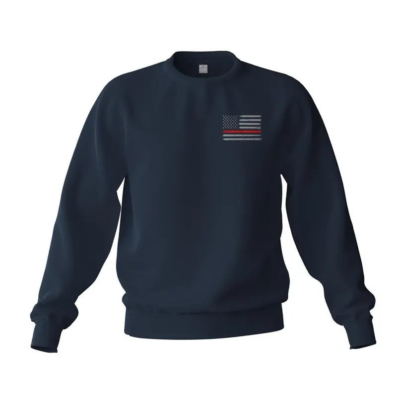 Thin Red Line Flag Fireman Firefighter Support Front Side Print Sweatshirt Classic Cotton T-Shirts, Hoodie