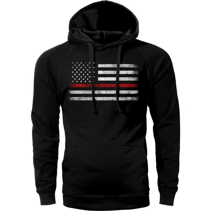 Thin Red Line Flag USA Firefighter Hoodie Sweatshirt Cotton Fabric T-Shirts | UrbanDripWear.com