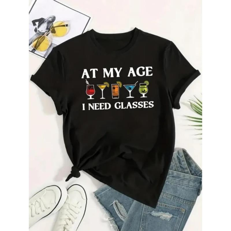 This Age Requires The 2025 New Style Wine Glass, Fashionable Women'S Clothing, Round Neck T-Shirts, Suitable for All...