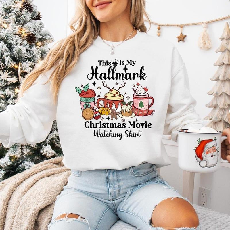 This Is My Christmas Movie Watching Shirt, Cozy Xmas Holiday Shirt, Cute Christmas Gift, Unisex Sweater Pullover Tee...