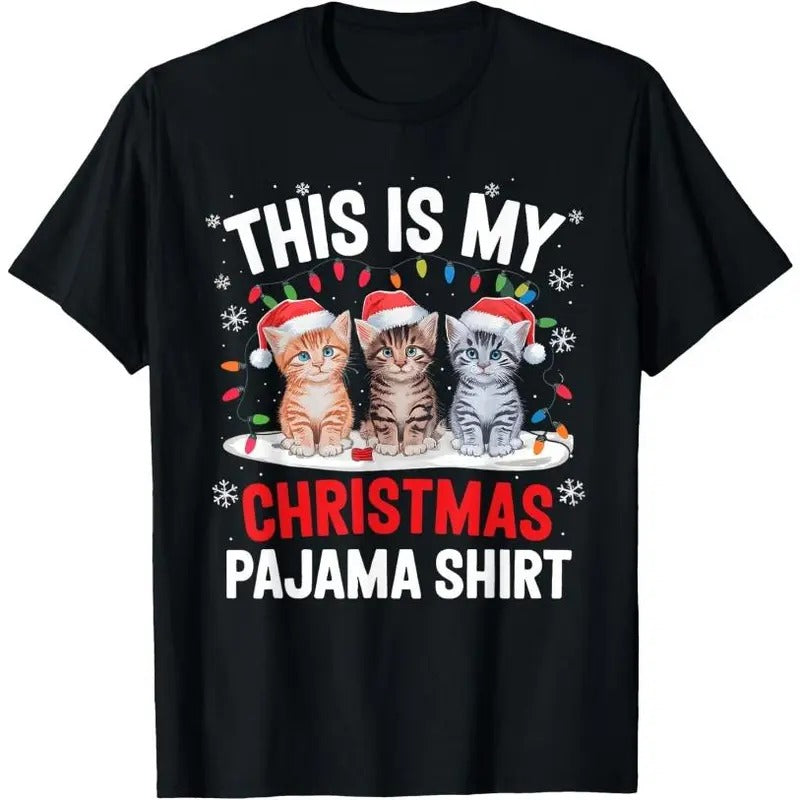 This Is My Christmas Pajama Shirt Cat Lover Meow Kitty Xmas T-Shirt Made in USA Hoodie, Sweatshirt | UrbanDripWear.com