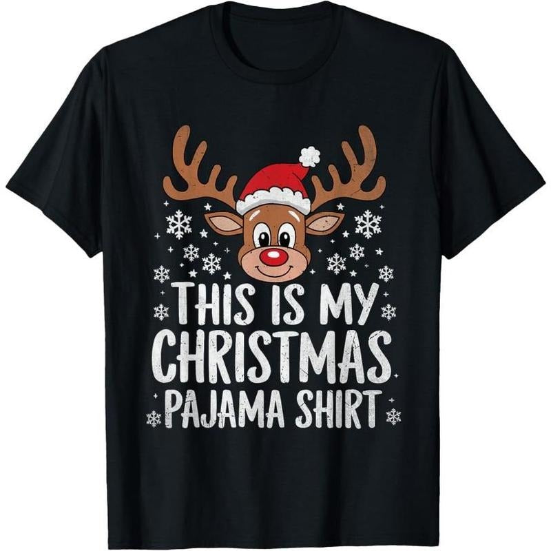 This Is My Christmas Pajama Shirt Reindeer Funny Xmas Pajama T-Shirt Made in USA Hoodie, Sweatshirt | UrbanDripWear.com