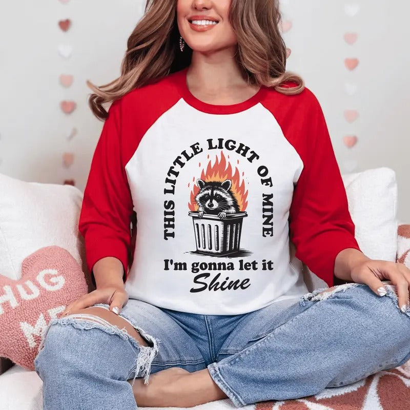 This Little Light of Mine I'm Gonna Let it Shine Shirt, Raccoon Sarcastic Unisex Tshirt, Funny Trash Panda Shirt, Long...