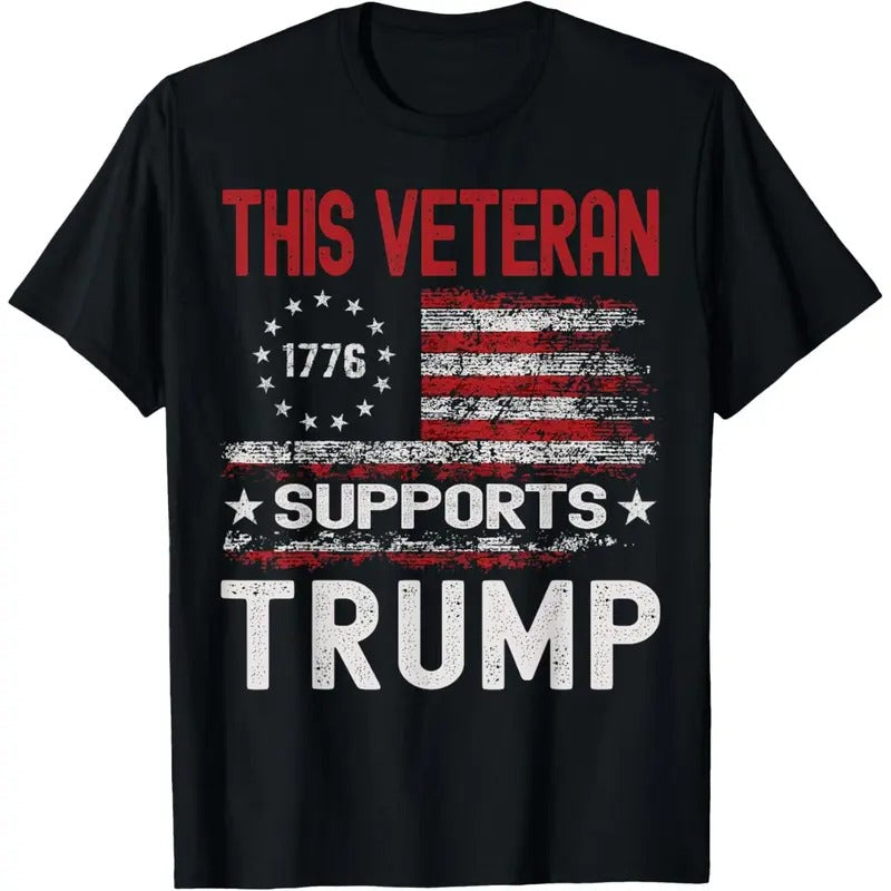 This Veteran Supports Trump 2024 American Flag 4th Of July T-Shirt made in usa Hoodie, Sweatshirt | UrbanDripWear.com