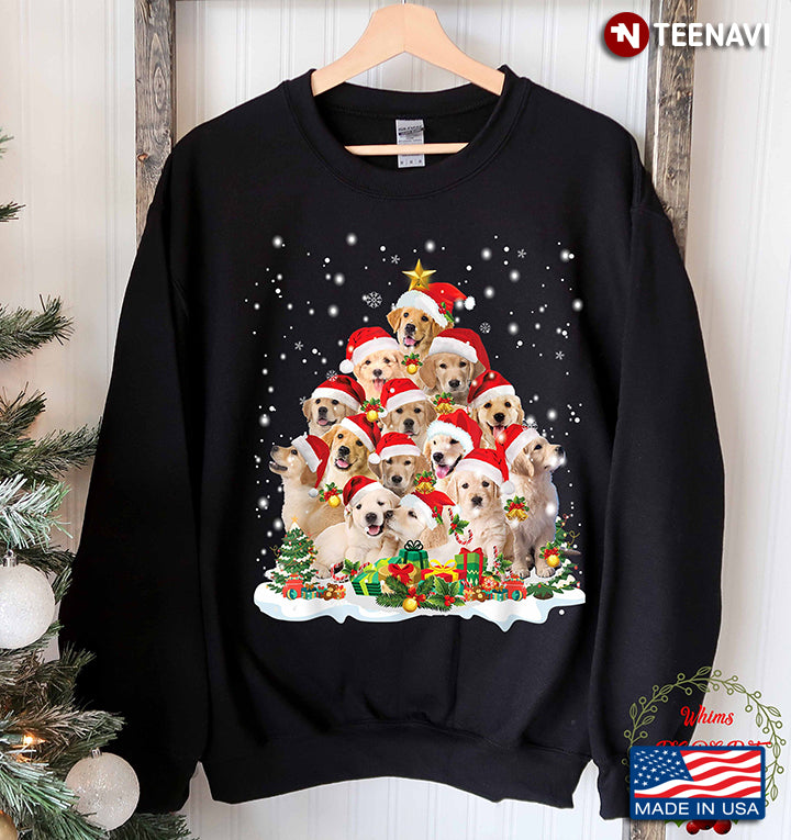 Golden Retriever Christmas Tree Light Ugly Sweater Xmas