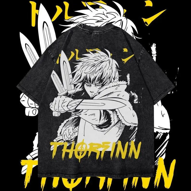 Thorfinn Heavy Oversized Dyenomite Mineral Wash T-Shirt Unisex Anime T-Shirt Streetwear & Gym Style Hoodie, Sweatshirt