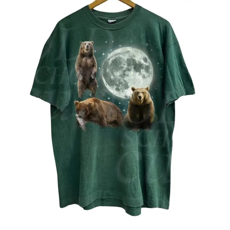 Three Bears Moon Vintage Graphic T-shirts, Retro Bear Tshirt, Bear Lovers, Funny Bear Tee, Unisex Tee Menswear Top...